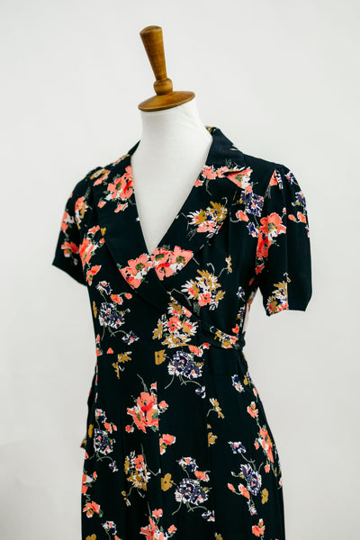 Peggy Wrap Dress- Black Mayflower
