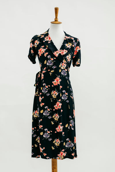 Peggy Wrap Dress- Black Mayflower