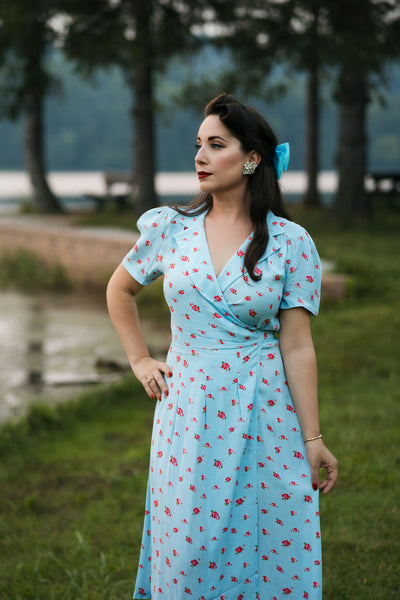 Peggy Wrap Dress- Powder Blue Rose