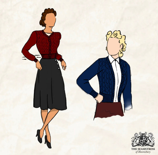 Seamstress of Bloomsbury 1940s Cable Knit Cardigan- Wine