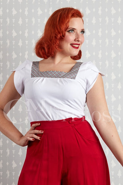 Miss Candyfloss Soledad-Day Tulip Shoulder Gingham Blouse