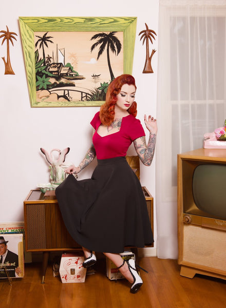 Steady Thrills Swing Skirt with Pockets - Black