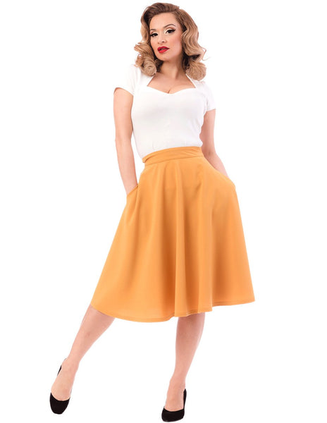 Steady Thrills Swing Skirt with Pockets - Mustard