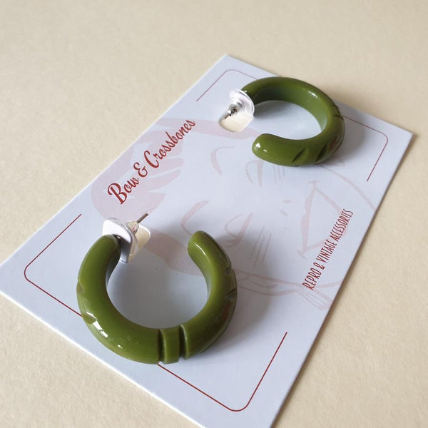 Bow and Crossbones Elsie Hoop Earrings- Olive
