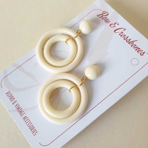 Bow and Crossbones DOT Double Hoop Earrings- Ivory