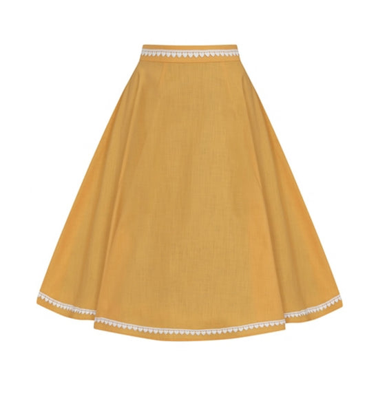 Collectif Matilde Heart-Trimmed Skirt in Yolk Orange
