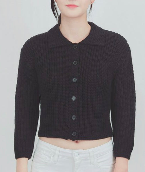 1940’s Knitted Jacket Cardigan with Collar-Black