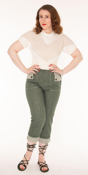 Freddies of Pinewood 1950’s Utility Denim Pedal Pushers- Green