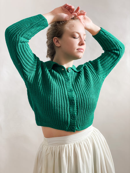 1940’s Knitted Jacket Cardigan with Collar- Green