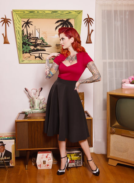 Steady Thrills Swing Skirt with Pockets - Black