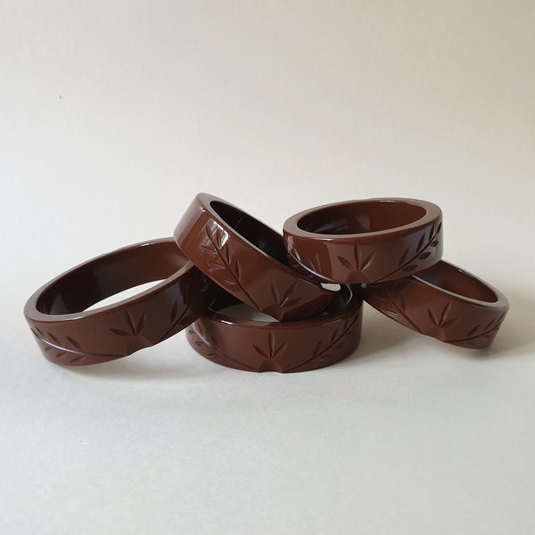 Bow and Crossbones Ivy Vines Carved Bangle- Pecan