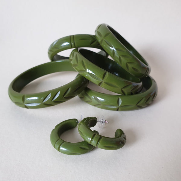 Bow and Crossbones Elsie Hoop Earrings- Olive