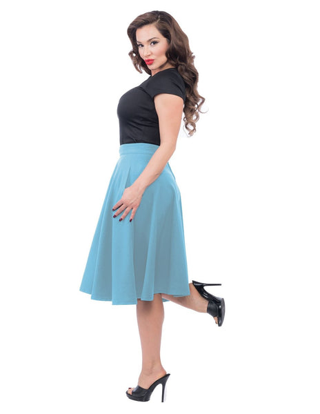 Steady Thrills Swing Skirt with Pockets - Aqua