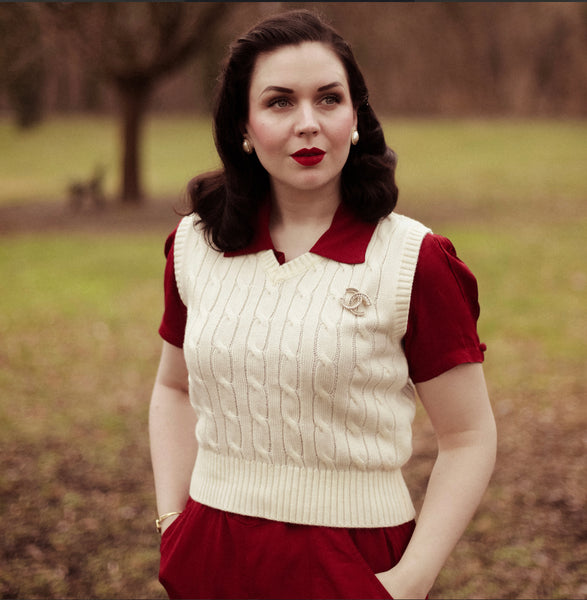 Seamstress of Bloomsbury 1940’s Cable Knit Slipover- Cream