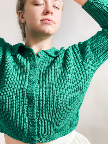 1940’s Knitted Jacket Cardigan with Collar- Green