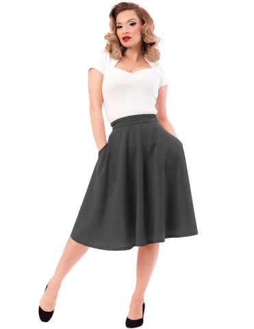 Steady Thrills Swing Skirt with Pockets - Charcoal