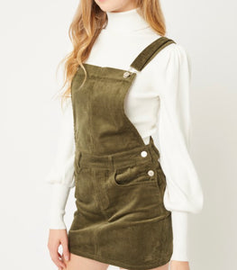 Corduroy Overall Dress-Olive