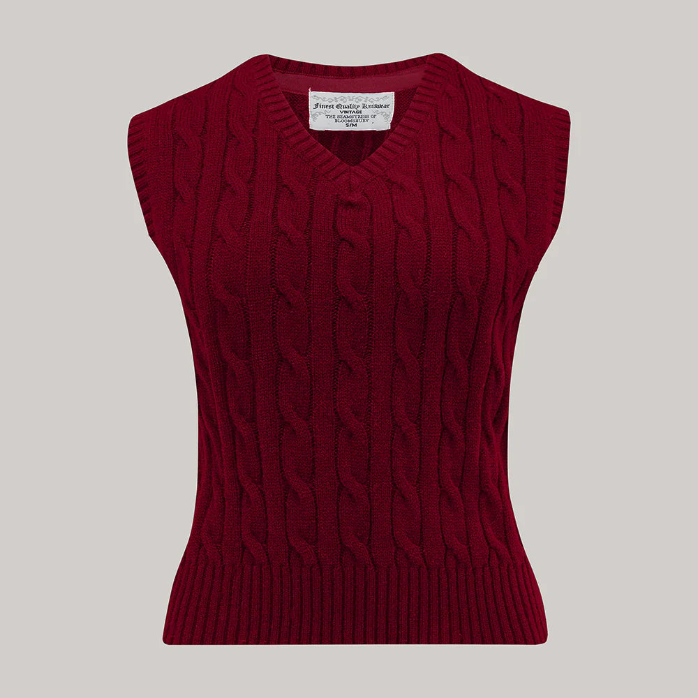 Seamstress of Bloomsbury 1940s Cable Knit Slipover-Burgundy