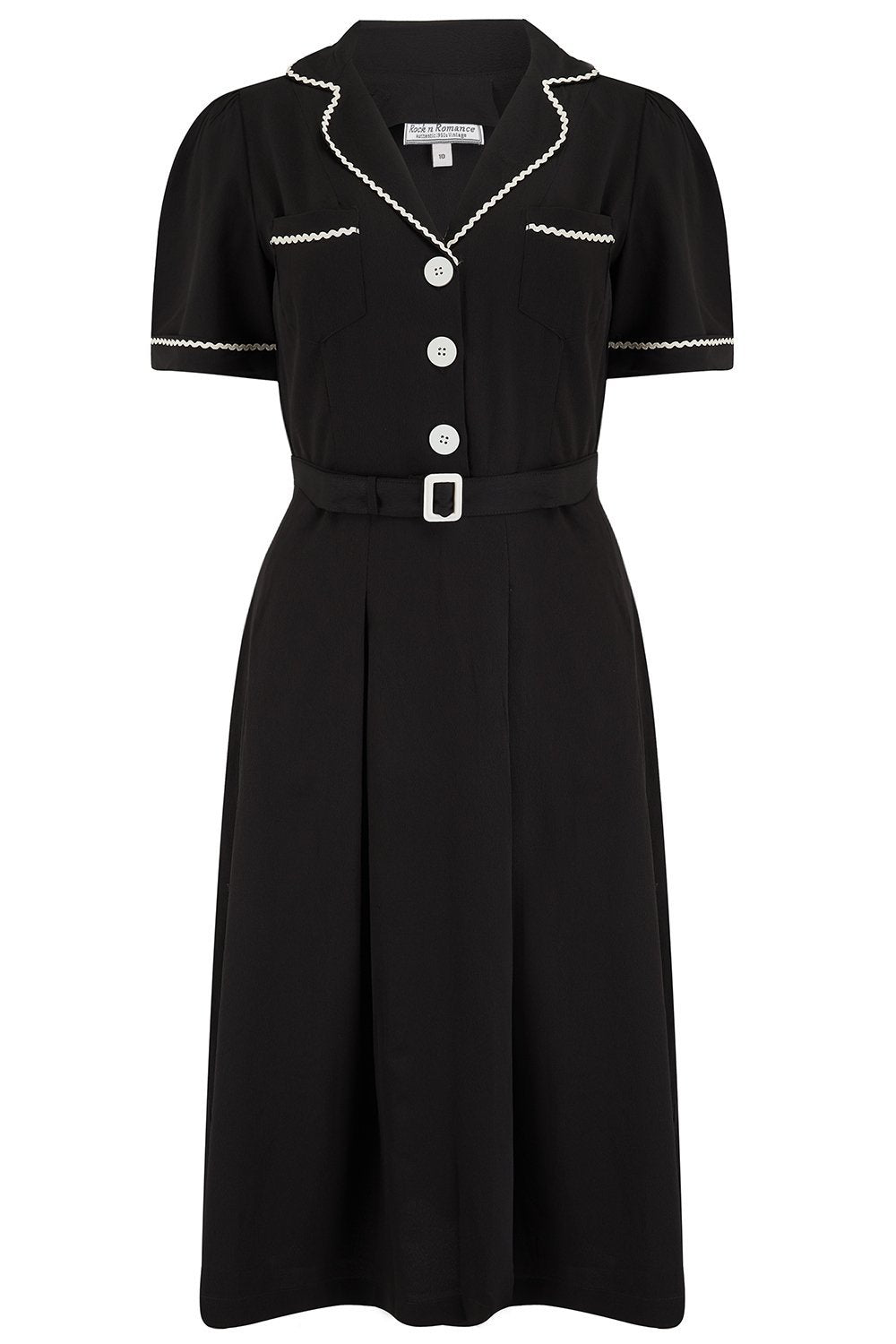Rock n Romance “Kitty” Shirtwaist Dress in Black, True Late 40s Early 1950s Vintage Style