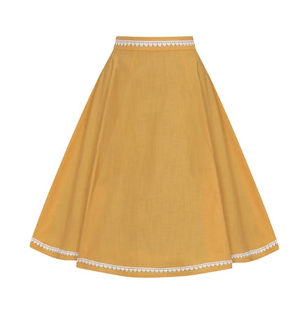 Collectif Matilde Heart-Trimmed Skirt in Yolk Orange
