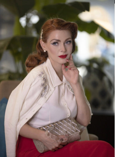Seamstress of Bloomsbury 1940’s Hand Beaded Cardigan- Cream