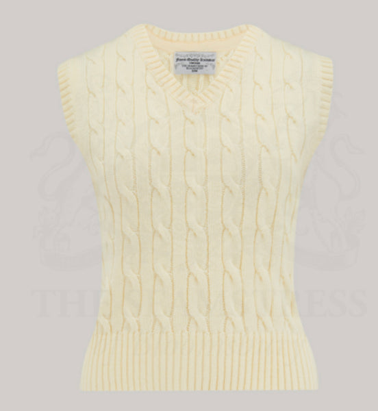 Seamstress of Bloomsbury 1940’s Cable Knit Slipover- Cream