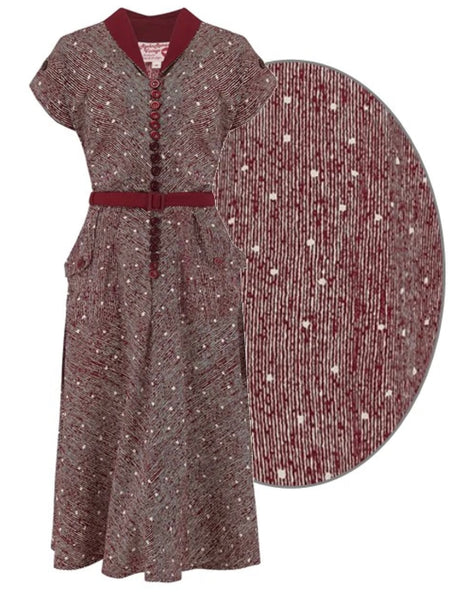 Rock n Romance “Casey” Dress in Ditzy Wine, True Late 40s Early 1950s Vintage Style