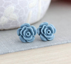 Dusty Blue Rose Resin Earrings