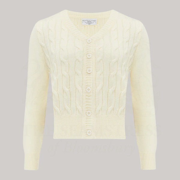Seamstress of Bloomsbury 1940s Cable Knit Cardigan- Cream