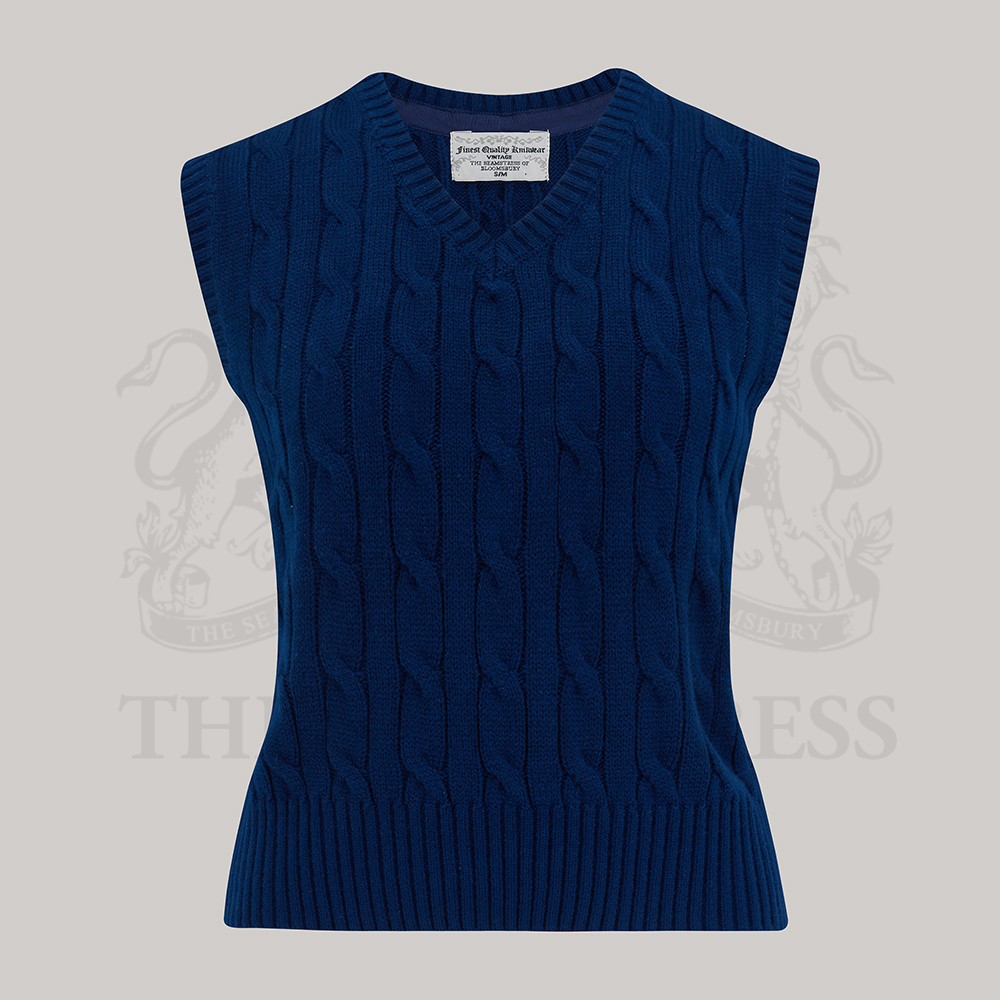 Seamstress of Bloomsbury 1940s Cable Knit Slipover-Navy Seamstress of Bloomsbury 1940s Cable Knit Slipover-Navy