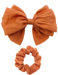 Soft Barrette Bow & Scrunchie- Rust Orange