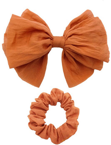 Soft Barrette Bow & Scrunchie- Rust Orange