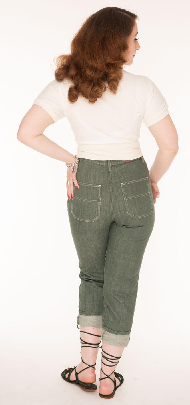Freddies of Pinewood 1950's Utility Denim Pedal Pushers- Green – Dapper Dolls Pinup Shop