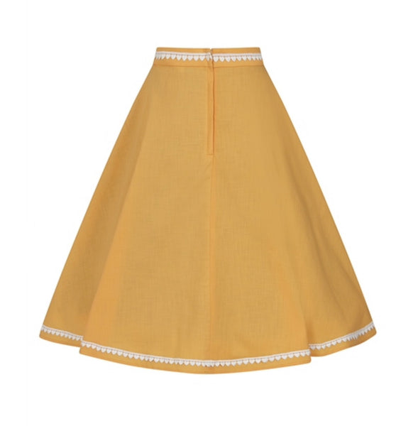 Collectif Matilde Heart-Trimmed Skirt in Yolk Orange