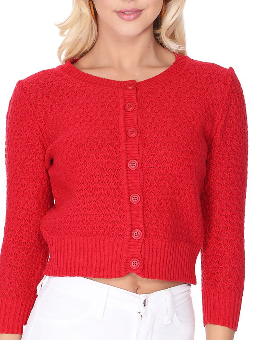 Daily Cardigan Sweater- Red